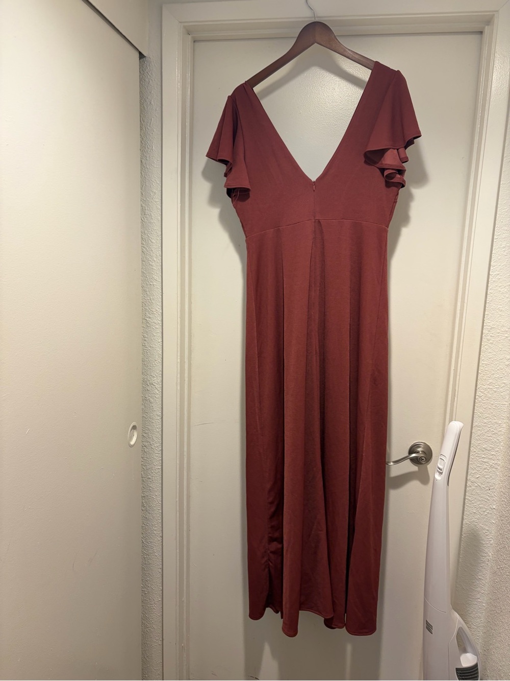 Birdy Grey Women's Deep V Flutter Sleeve Maxi Bridesmaid Dress - Rust